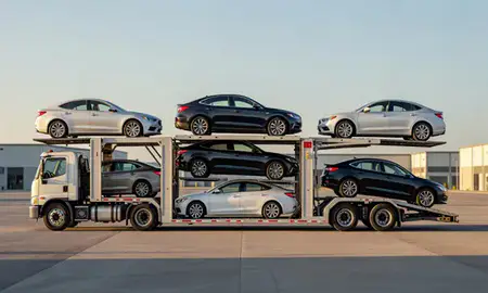 Car transporter parked in an industrial area of Orlando, Florida, United States