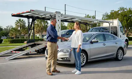 Vehicle owner beside their delivered car in Palm Bay, Florida, United States