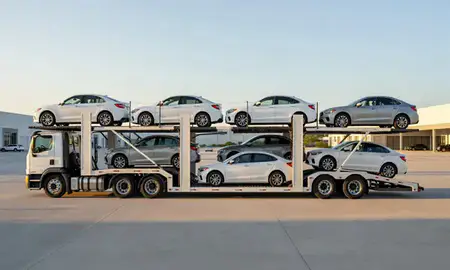 Car transporter parked in an industrial area of Palm Bay, Florida, United States