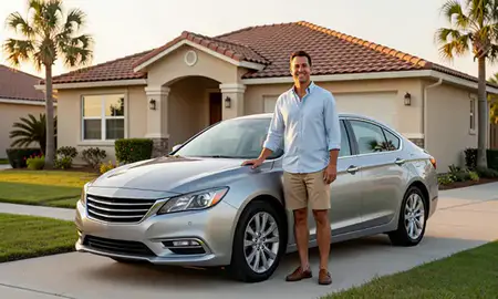 Customer with their delivered car in Panama City, Florida, United States