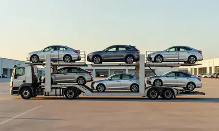 Car transporter parked in an industrial area of Panama City, Florida, United States