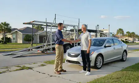 Vehicle owner beside their delivered car in Pembroke Pines, Florida, United States