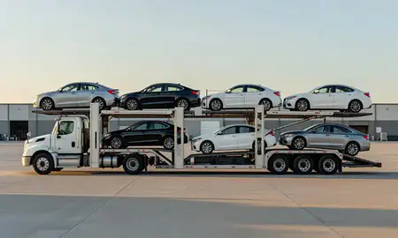 Car transporter parked in an industrial area of Pembroke Pines, Florida, United States