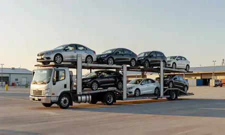 Car transporter loaded with vehicles in Pembroke Pines, Florida, United States