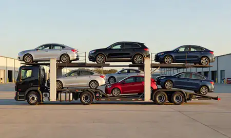 Car transporter parked in an industrial area of Pensacola, Florida, United States