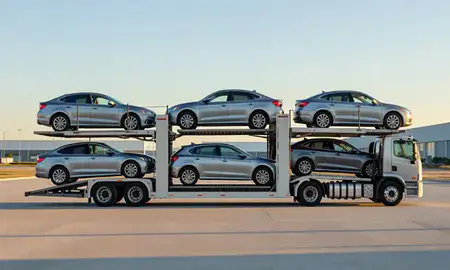Car transporter parked in an industrial area of Port St. Lucie, Florida, United States