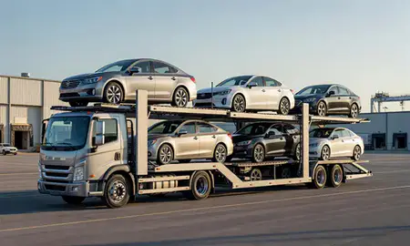 Car transporter loaded with vehicles in Port St. Lucie, Florida, United States
