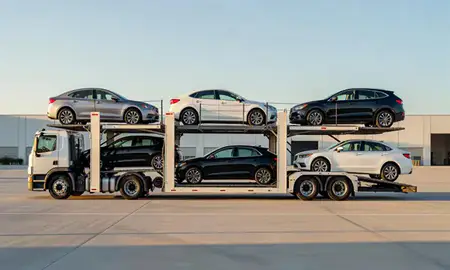 Car transporter parked in an industrial area of Spring Hill, Florida, United States