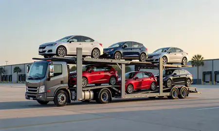 Car transporter loaded with vehicles in Spring Hill, Florida, United States