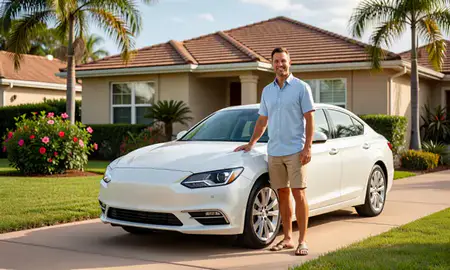 Customer with their delivered car in St. Petersburg, Florida, United States