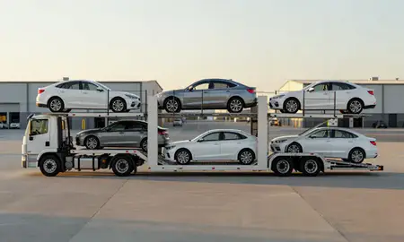 Car transporter parked in an industrial area of St. Petersburg, Florida, United States