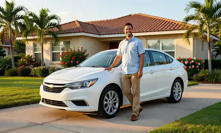 Customer with their delivered car in Tampa, Florida, United States