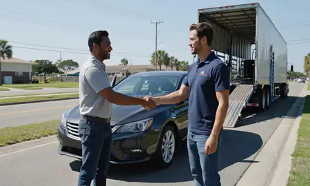 Vehicle owner beside their delivered car in Tampa, Florida, United States