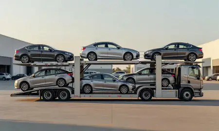 Car transporter parked in an industrial area of Tampa, Florida, United States