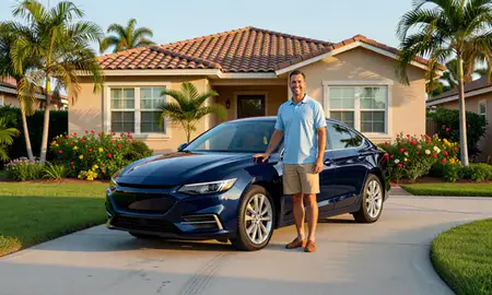 Customer with their delivered car in West Palm Beach, Florida, United States
