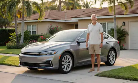 Car delivered to a driveway in West Palm Beach, Florida, United States