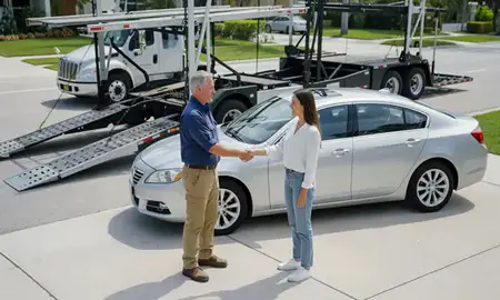 Vehicle owner beside their delivered car in West Palm Beach, Florida, United States