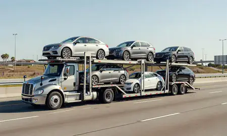 Multi-level car carrier on the highway to Winter Haven, Florida, United States