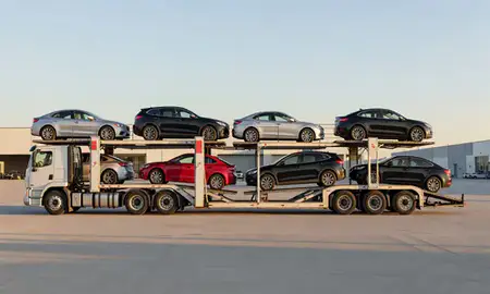 Car transporter parked in an industrial area of Winter Haven, Florida, United States