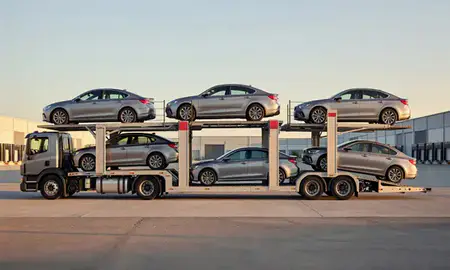 Car transporter parked in an industrial area of Georgia, United States