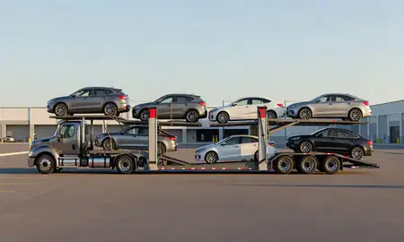 Car transporter parked in an industrial area of Alpharetta, Georgia, United States