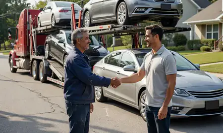 Vehicle owner beside their delivered car in Atlanta, Georgia, United States