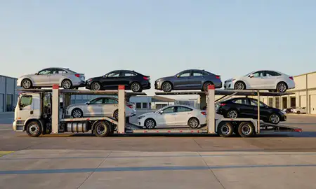 Car transporter parked in an industrial area of Atlanta, Georgia, United States