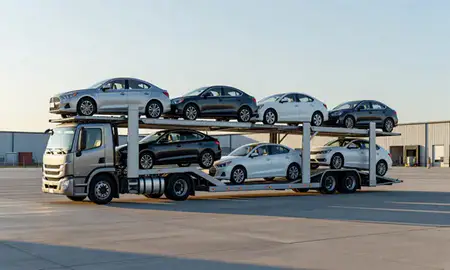 Car transporter loaded with vehicles in Augusta, Georgia, United States
