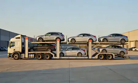 Car transporter parked in an industrial area of Brookhaven, Georgia, United States