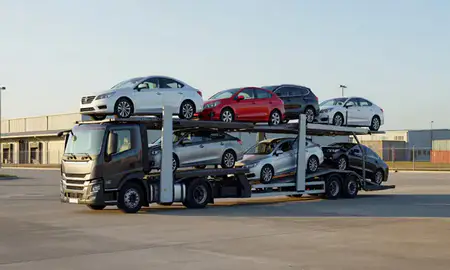 Car transporter loaded with vehicles in Brookhaven, Georgia, United States