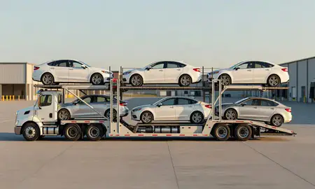 Car transporter parked in an industrial area of Brunswick, Georgia, United States