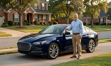 Car delivered to a driveway in Dunwoody, Georgia, United States