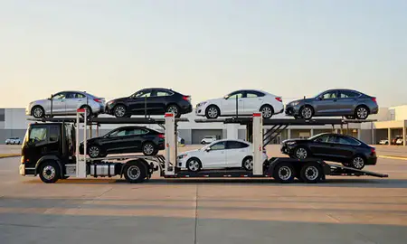 Car transporter parked in an industrial area of Dunwoody, Georgia, United States