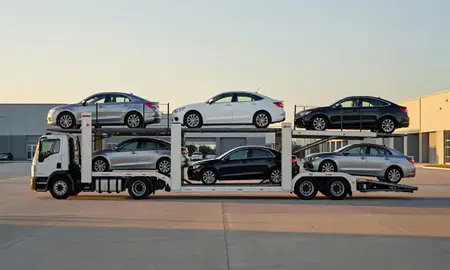 Car transporter parked in an industrial area of Gainesville, Georgia, United States