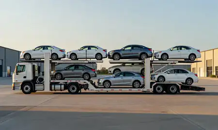 Car transporter parked in an industrial area of Johns Creek, Georgia, United States