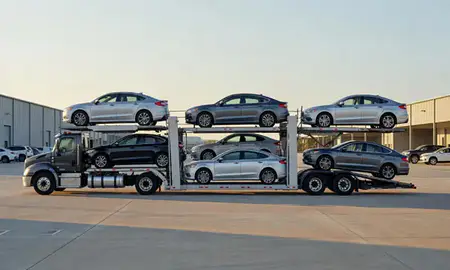 Car transporter parked in an industrial area of Macon, Georgia, United States