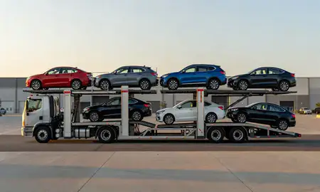 Car transporter parked in an industrial area of Marietta, Georgia, United States