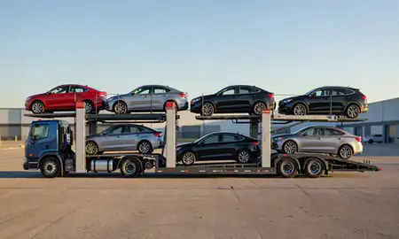 Car transporter parked in an industrial area of Milton, Georgia, United States