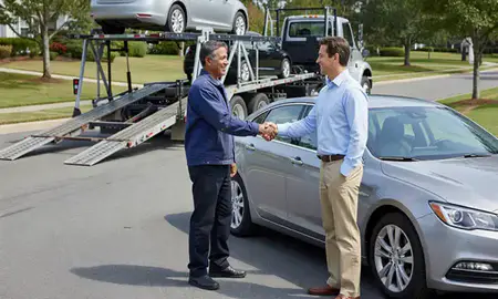 Vehicle owner beside their delivered car in Peachtree City, Georgia, United States