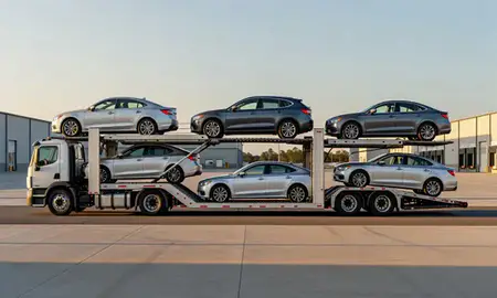 Car transporter parked in an industrial area of Peachtree City, Georgia, United States