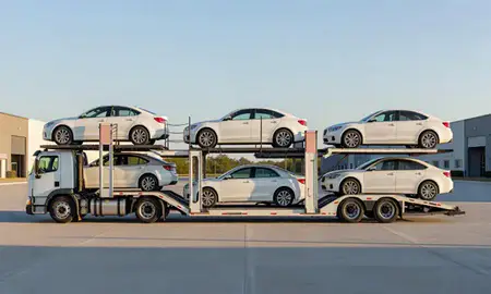 Car transporter parked in an industrial area of Peachtree Corners, Georgia, United States