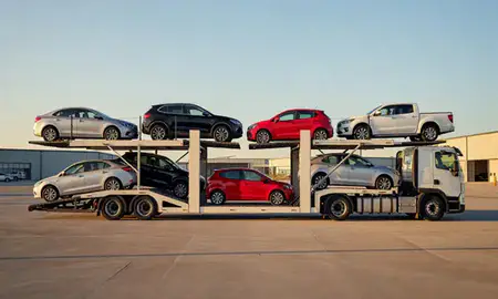 Car transporter parked in an industrial area of Rome, Georgia, United States