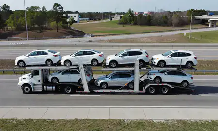 Multi-level car carrier on the highway to Roswell, Georgia, United States