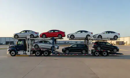 Car transporter parked in an industrial area of Roswell, Georgia, United States