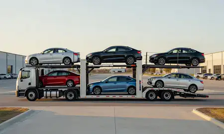 Car transporter parked in an industrial area of Sandy Springs, Georgia, United States