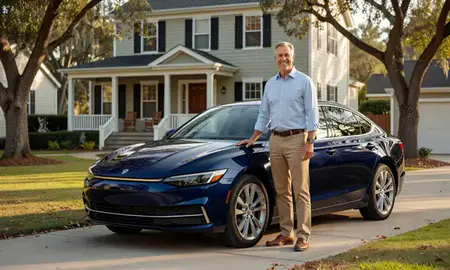 Customer with their delivered car in Savannah, Georgia, United States
