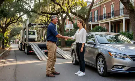 Vehicle owner beside their delivered car in Savannah, Georgia, United States
