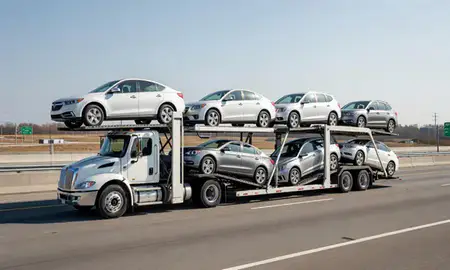 Multi-level car carrier on the highway to Smyrna, Georgia, United States