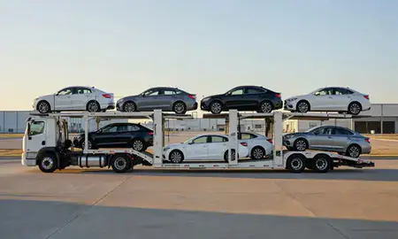 Car transporter parked in an industrial area of Smyrna, Georgia, United States