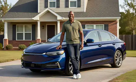 Customer with their delivered car in South Fulton, Georgia, United States